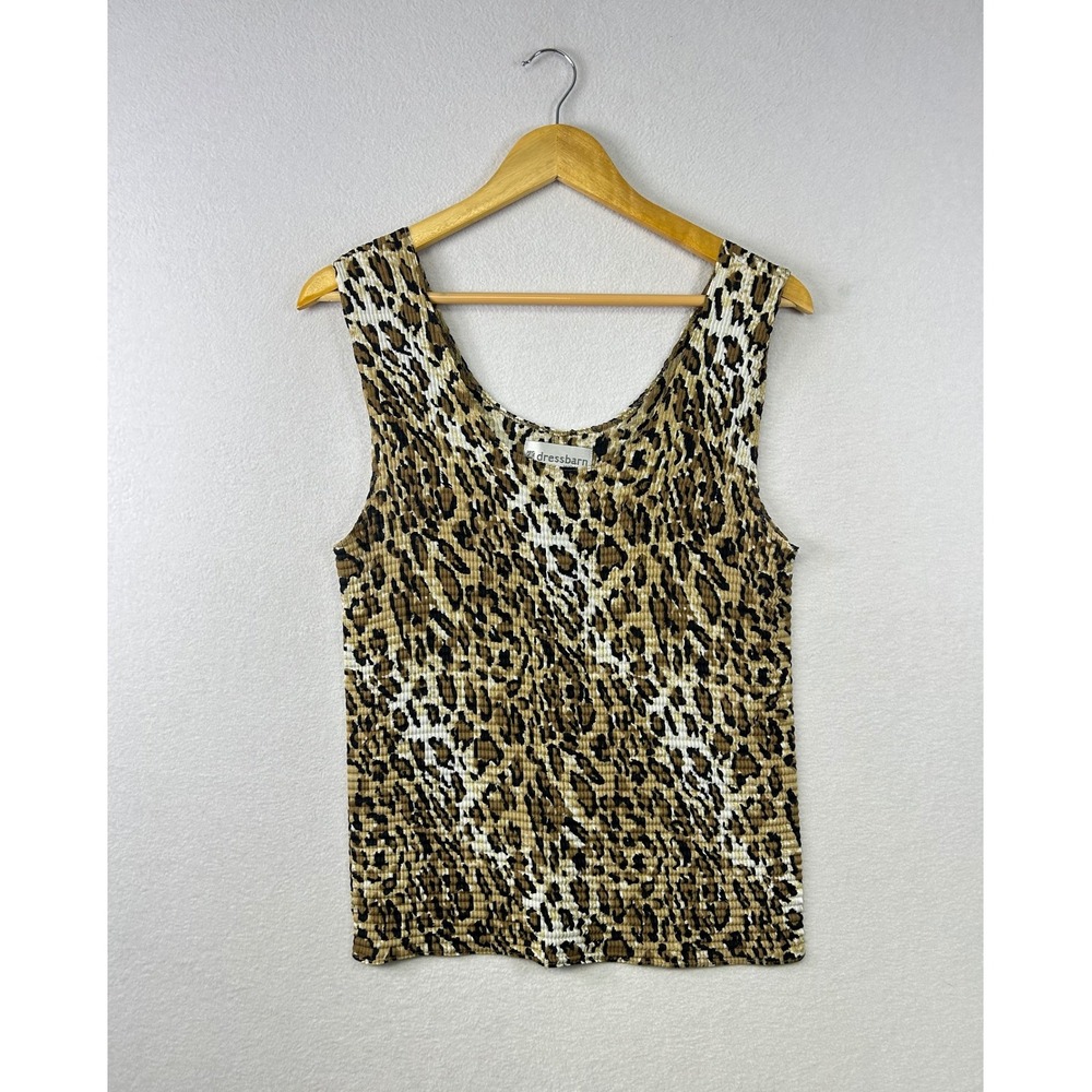 Dressbarn Women's Leopard Print Tank Top Size 14/16 Pleated Knit Sleeveless